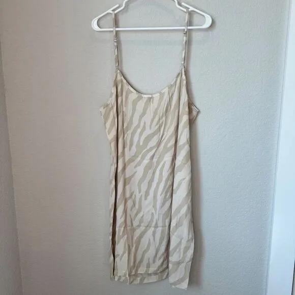 NWT Monrow Cream Tan Zebra Print Spaghetti Strap Cami Slip Mini Dress - Size L
