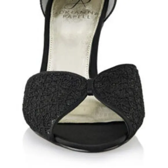 NWT Papell Black Sequined Satin Lace Dress Slingback Party Pump Heels 6