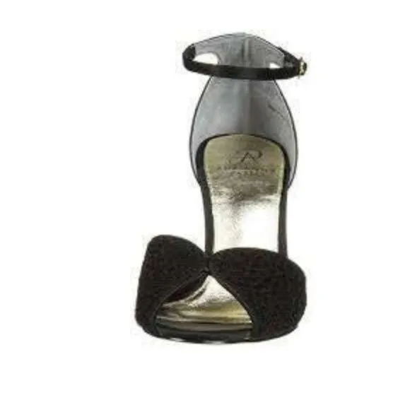 NWT Papell Black Sequined Satin Lace Dress Slingback Party Pump Heels 6