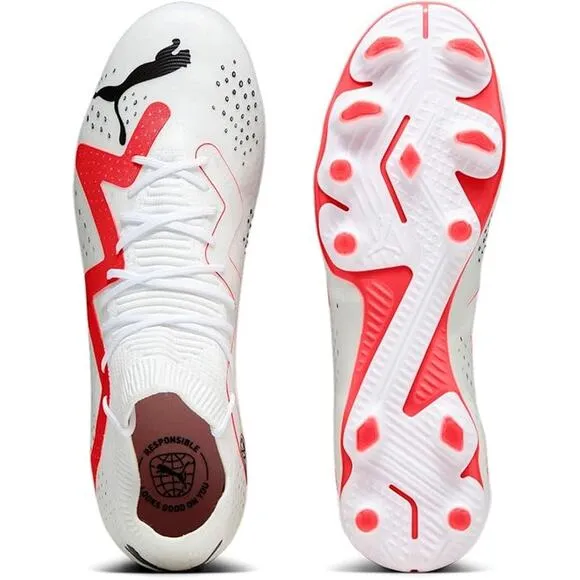 NWT PUMA Men's Future Match FG Soccer Shoes,White/Red -Size 12