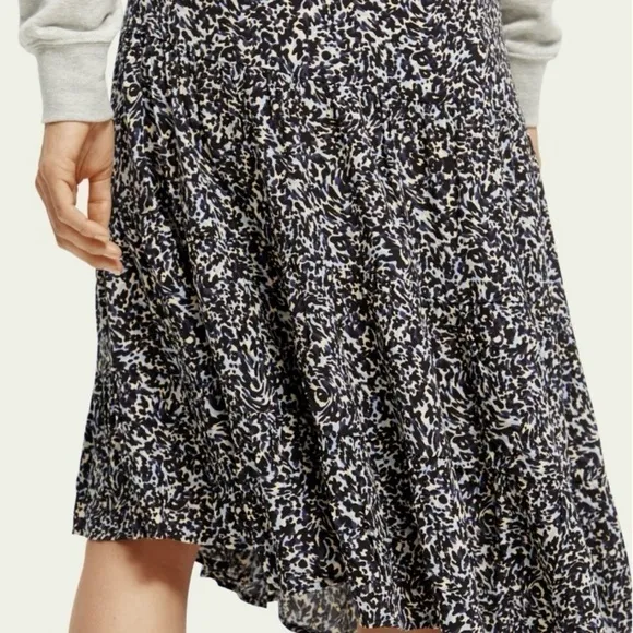 NWT Scotch &amp; Soda Asymmetric black and white tiered skirt. Size medium