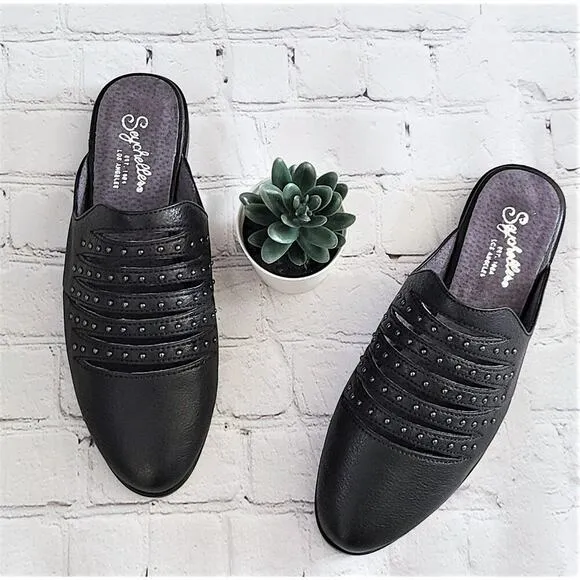 NWT Seychelles Leather Studs Embellished Cut Out Comfort Shoes Slip-on Mules