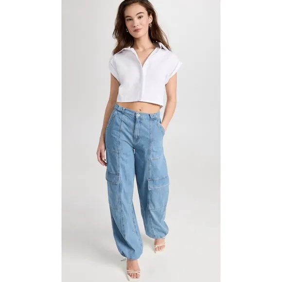 NWT SIMKHAI Calista Cargo Denim Pants Wide Leg Baggy Jeans Size M Revolve Y2K
