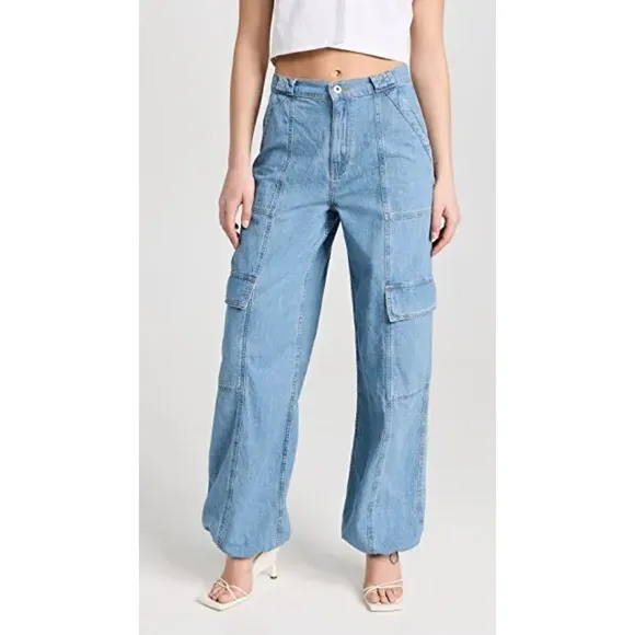 NWT SIMKHAI Calista Cargo Denim Pants Wide Leg Baggy Jeans Size M Revolve Y2K