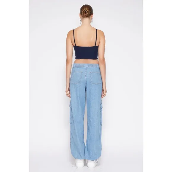 NWT SIMKHAI Calista Cargo Denim Pants Wide Leg Baggy Jeans Size M Revolve Y2K