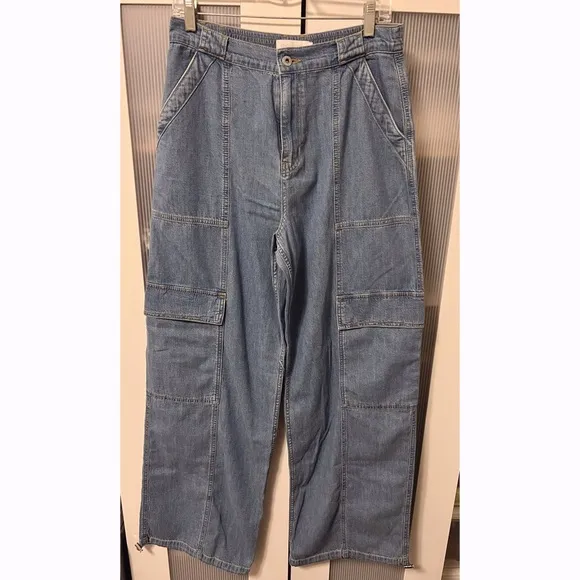NWT SIMKHAI Calista Cargo Denim Pants Wide Leg Baggy Jeans Size M Revolve Y2K