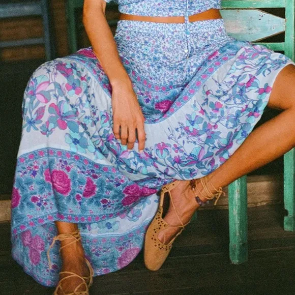 NWT Spell💯Cotton Crepe LOVE JETTY MAXI SKIRT in Blue Nirvana size XXS