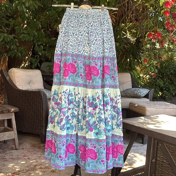 NWT Spell💯Cotton Crepe LOVE JETTY MAXI SKIRT in Blue Nirvana size XXS
