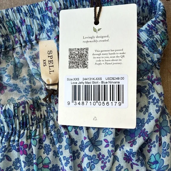NWT Spell💯Cotton Crepe LOVE JETTY MAXI SKIRT in Blue Nirvana size XXS