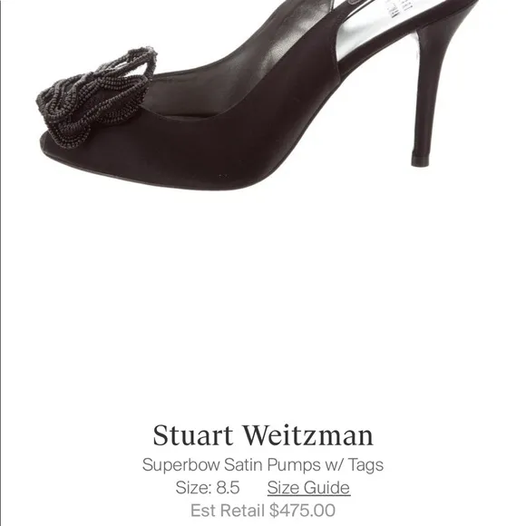 NWT Stuart Weizman 4” black satin heels w/flower. Superbow Satin Pumps w/ Tags