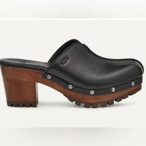 NWT UGG Judi Women's Black Leather Clogs