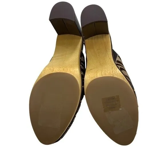 NWT Veronica Beard Grita Calf Hair Mules Clogs 10 Leather Heels Brown Tan