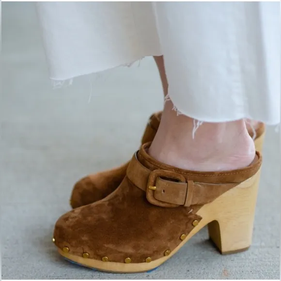 NWT VERONICA BEARD Sz 9.5 Dacey Pecan Lt Brown Suede Heel Clogs Mules Orig$400