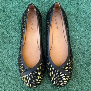 NWT Vionic Caroll Ballet Flat Foil Suede Black Gold 9