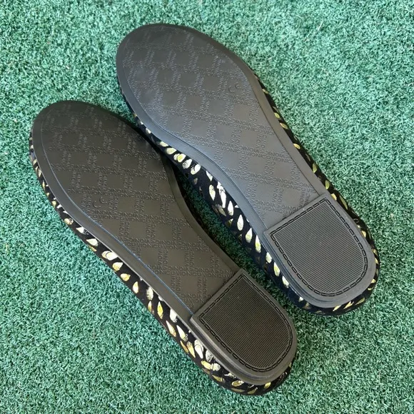 NWT Vionic Caroll Ballet Flat Foil Suede Black Gold 9
