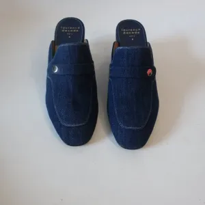 NWT Womens Laurence Dacade &quot;Thelma&quot; Denim Navy Blue Mules 39 EUR/US 9
