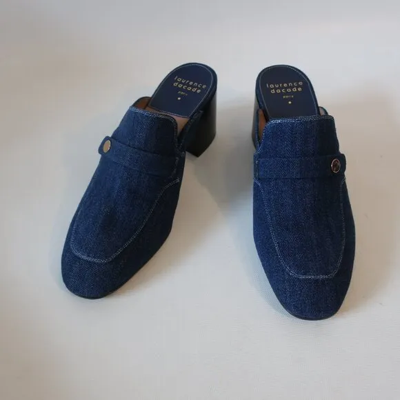 NWT Womens Laurence Dacade &quot;Thelma&quot; Denim Navy Blue Mules 39 EUR/US 9