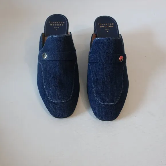 NWT Womens Laurence Dacade &quot;Thelma&quot; Denim Navy Blue Mules 39 EUR/US 9
