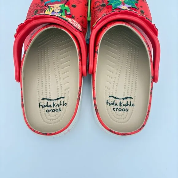 NWT Women's Size 12 Men's Size 10  Frida Kahlo Bone Red Crocs Classic Clogs.