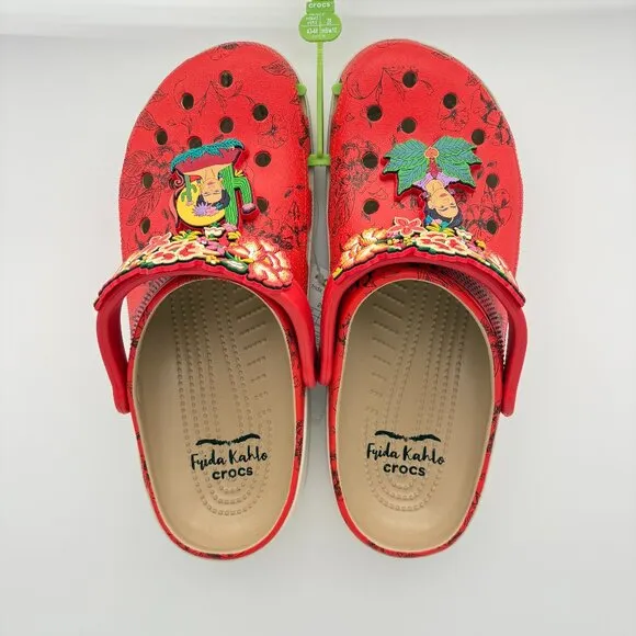 NWT Women's Size 12 Men's Size 10  Frida Kahlo Bone Red Crocs Classic Clogs.