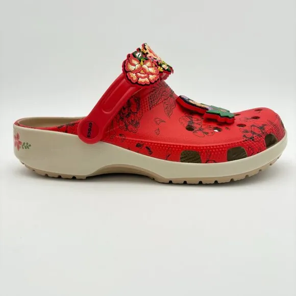 NWT Women's Size 12 Men's Size 10  Frida Kahlo Bone Red Crocs Classic Clogs.