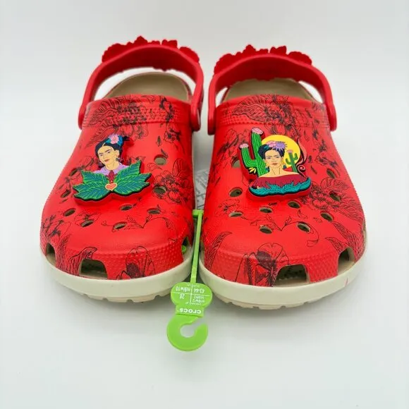 NWT Women's Size 12 Men's Size 10  Frida Kahlo Bone Red Crocs Classic Clogs.