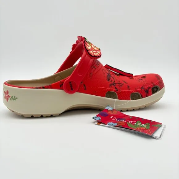 NWT Women's Size 12 Men's Size 10  Frida Kahlo Bone Red Crocs Classic Clogs.