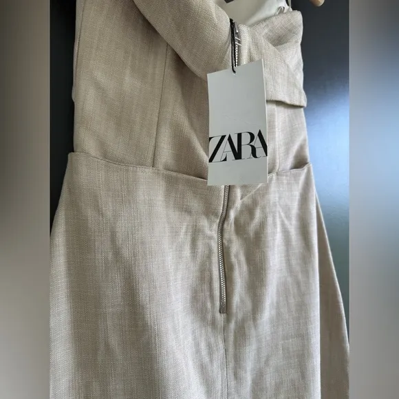 NWT • Zara Asymmetrical Slip MIDI Taupe Dress • XS