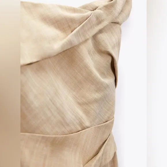 NWT • Zara Asymmetrical Slip MIDI Taupe Dress • XS