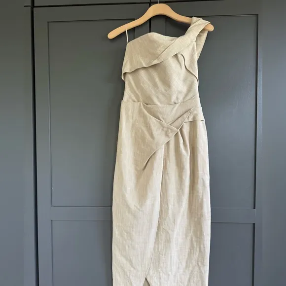 NWT • Zara Asymmetrical Slip MIDI Taupe Dress • XS