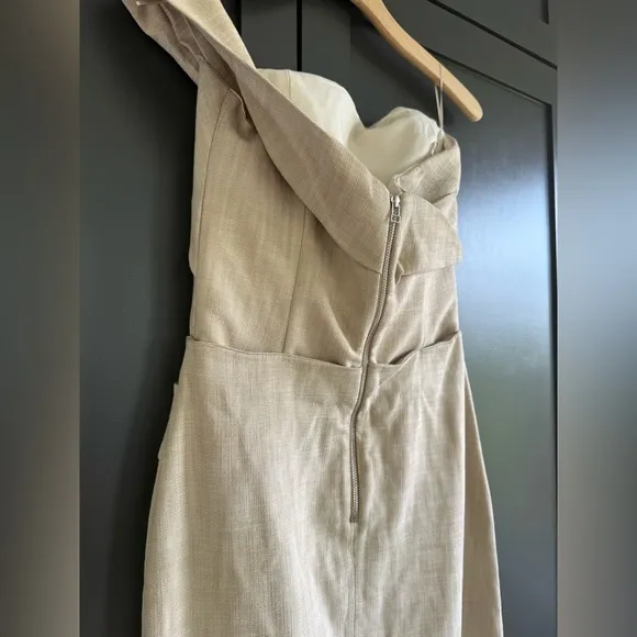 NWT • Zara Asymmetrical Slip MIDI Taupe Dress • XS