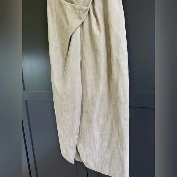 NWT • Zara Asymmetrical Slip MIDI Taupe Dress • XS