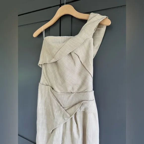 NWT • Zara Asymmetrical Slip MIDI Taupe Dress • XS