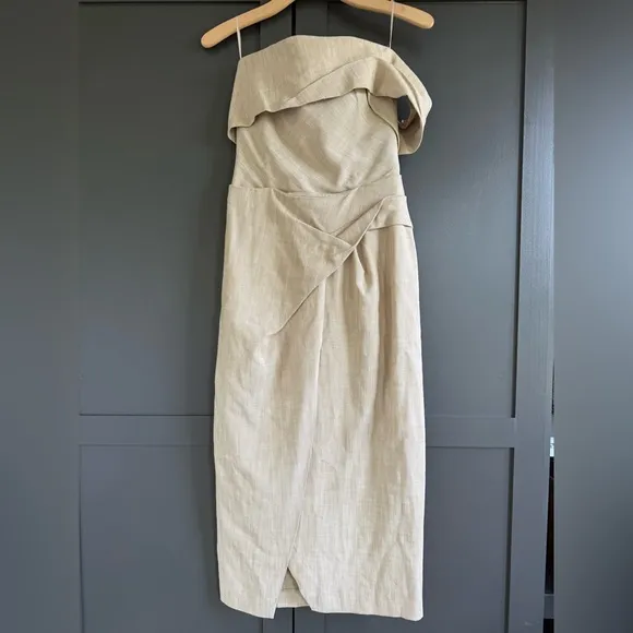 NWT • Zara Asymmetrical Slip MIDI Taupe Dress • XS