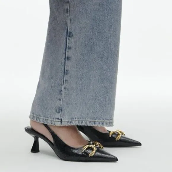 NWT. Zara Black Animal Print High Embossed Heel Mules. Size 9