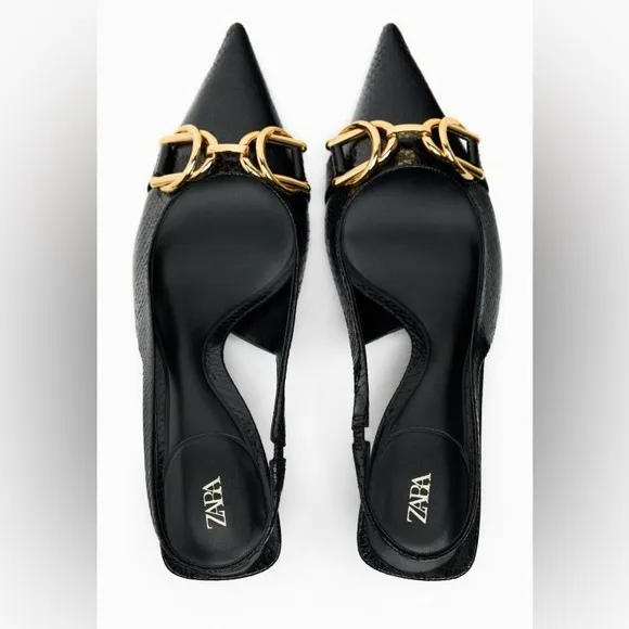 NWT. Zara Black Animal Print High Embossed Heel Mules. Size 9
