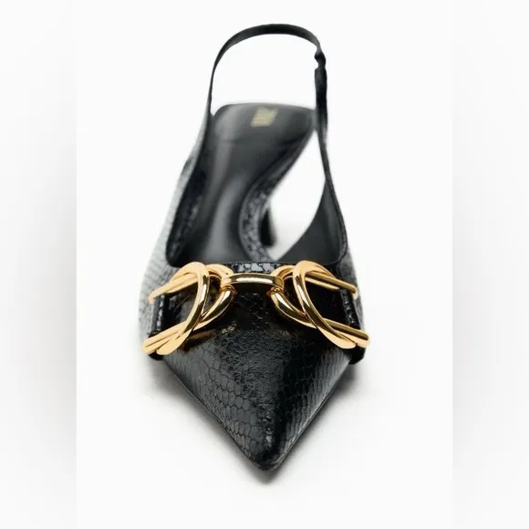 NWT. Zara Black Animal Print High Embossed Heel Mules. Size 9
