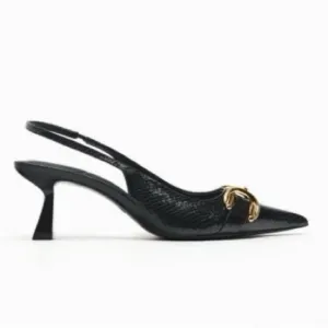 NWT. Zara Black Animal Print High Embossed Heel Mules. Size 9