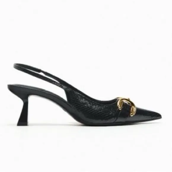 NWT. Zara Black Animal Print High Embossed Heel Mules. Size 9