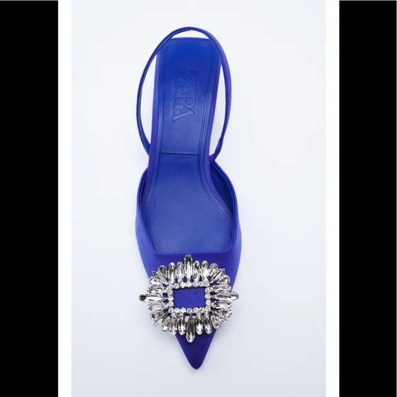 NWT ZARA Kitten Heels Slingback 9/40 Blue