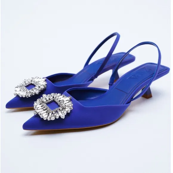 NWT ZARA Kitten Heels Slingback 9/40 Blue