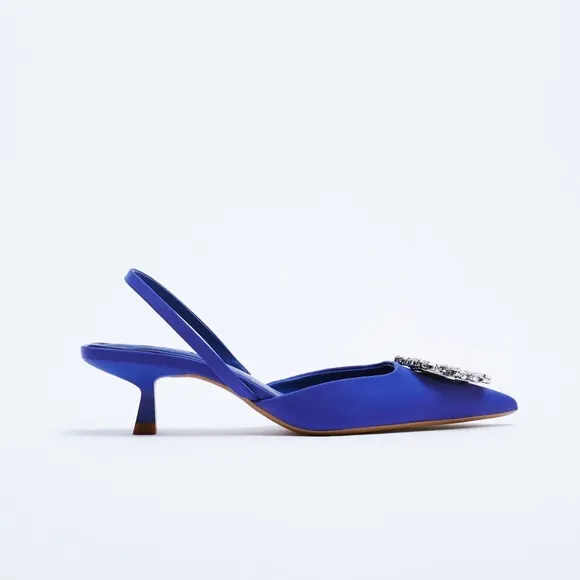 NWT ZARA Kitten Heels Slingback 9/40 Blue
