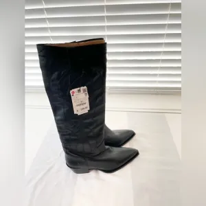 NWT Zara premiumLeather western knee high boots sz 39