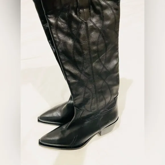 NWT Zara premiumLeather western knee high boots sz 39