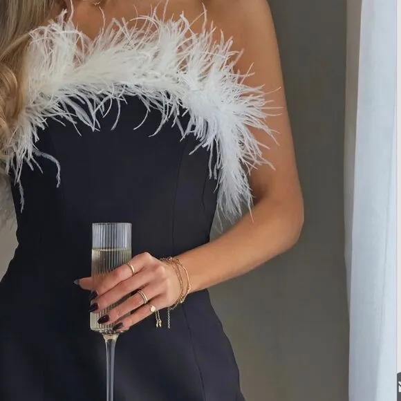 NWT ZARA feather stretchy dress contrasting black&amp;white.  Feathery feather