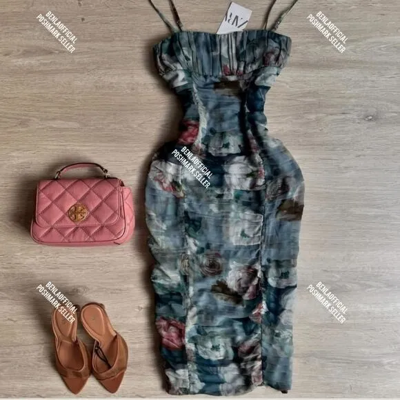 NWT ZARA FLORAL PRINT DRAPED DRESS
