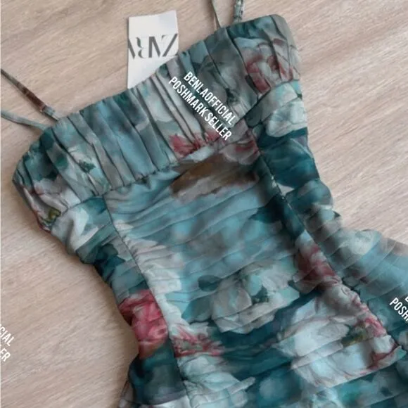 NWT ZARA FLORAL PRINT DRAPED DRESS