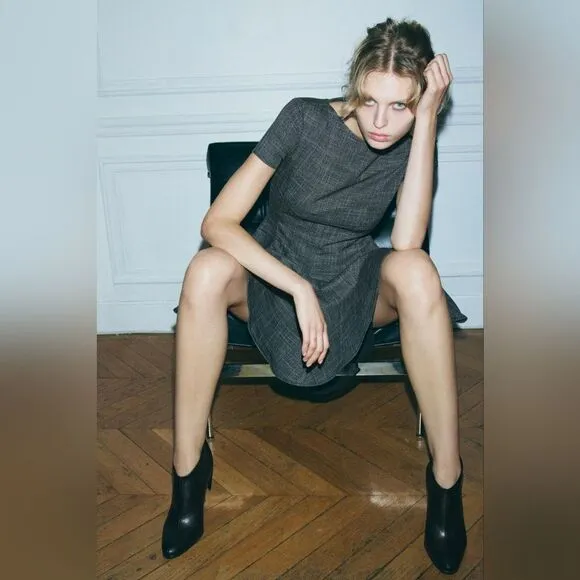 NWT ZARA FULL SKIRT MINI DRESS ZW COLLECTION gray