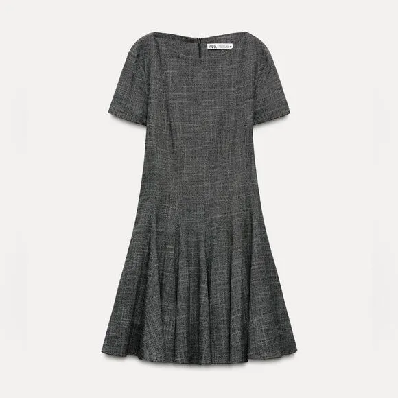 NWT ZARA FULL SKIRT MINI DRESS ZW COLLECTION gray