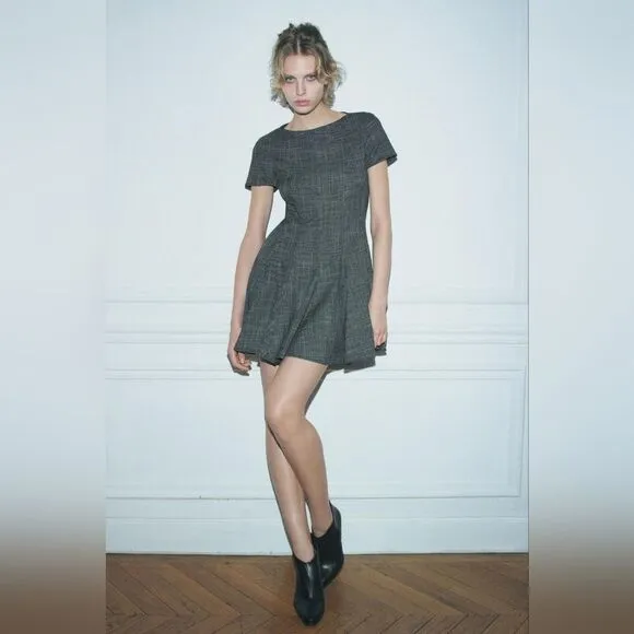 NWT ZARA FULL SKIRT MINI DRESS ZW COLLECTION gray